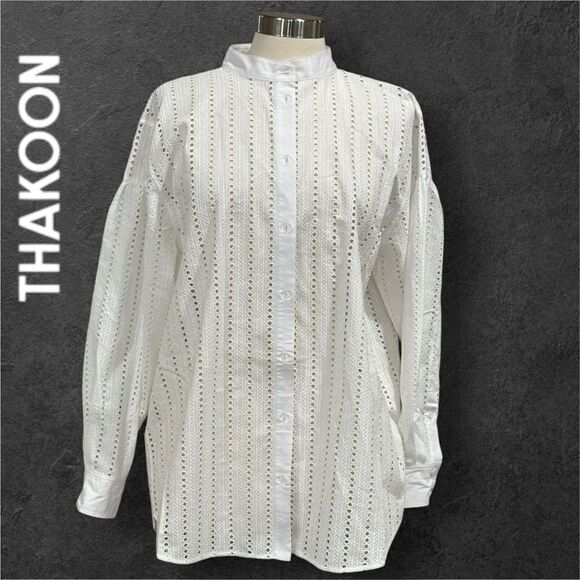 THAKOON Women’s Eyelet Embroidered Cotton Button Down Shirt in the Size Medium - Picture 3 of 10